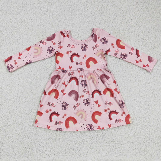 Promotion Baby Girl Long Sleeves Rainbow Heart Valentine's Day Dress RTS