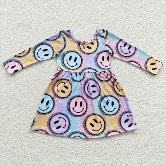 Promotion Baby Girl Long Sleeves Smile Knee Length Dress RTS