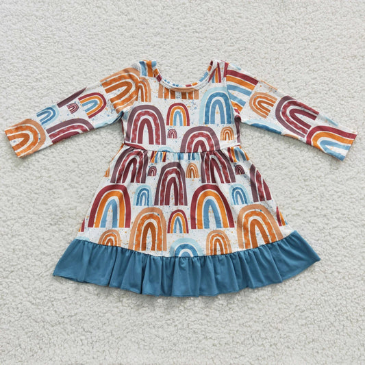 Promotion Baby Girl Long Sleeves Rainbow Dress RTS