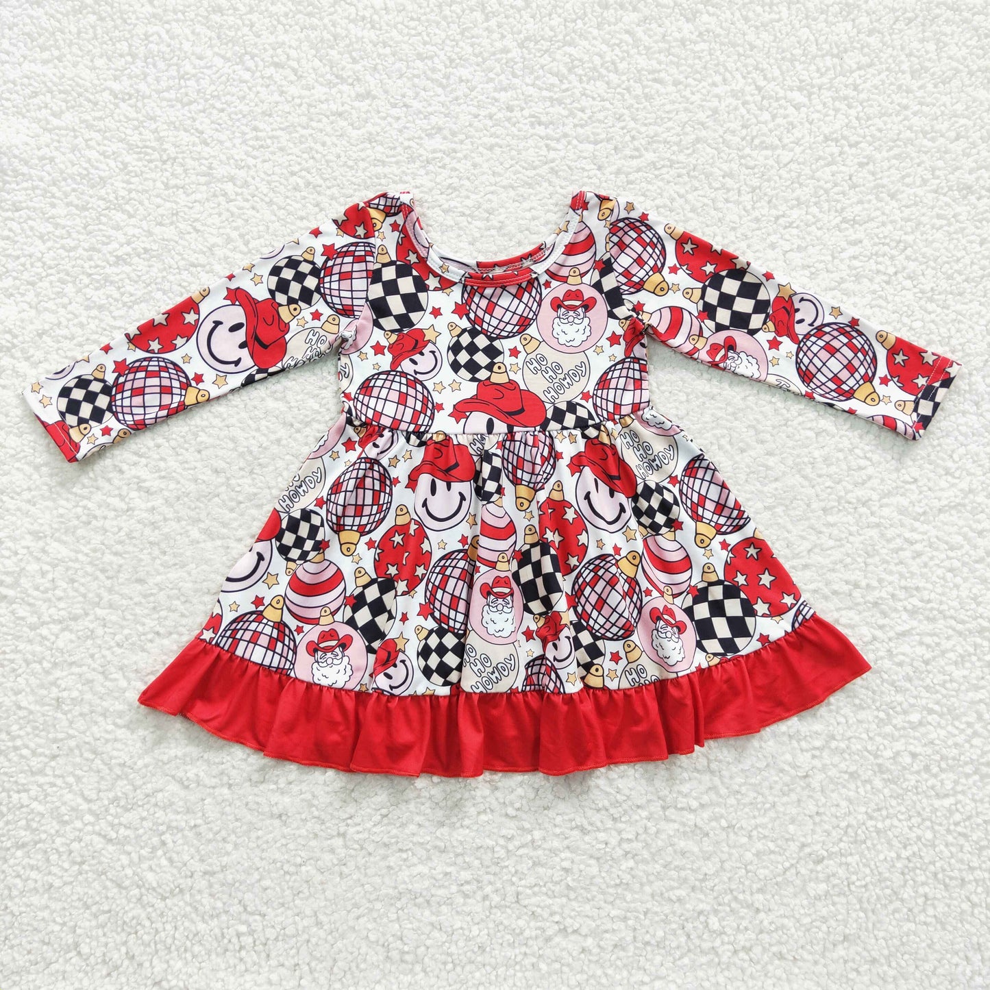 Promotion Baby Girl Long Sleeves Santa Smile Christmas Howdy Dress RTS