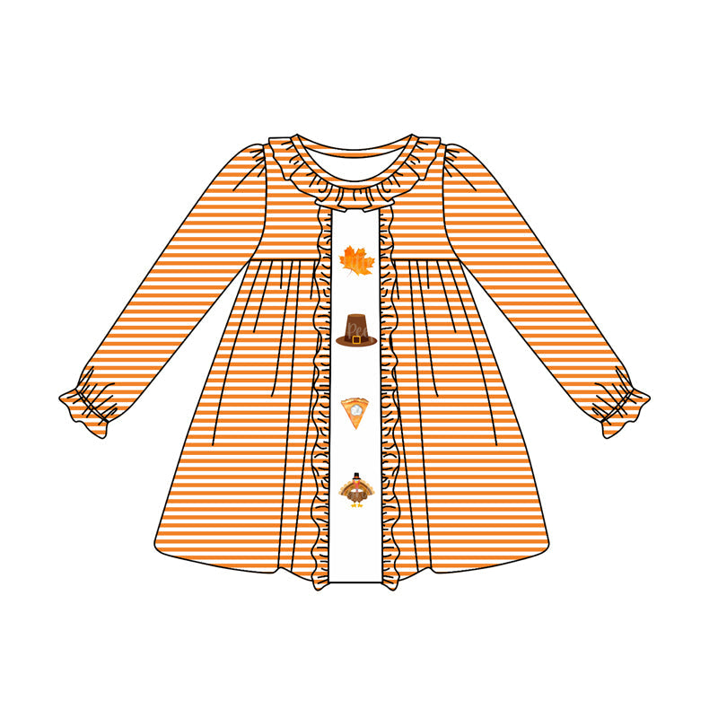 Pre-order Baby Girl Orange Stripes turkey Thanksgiving Fall Dress