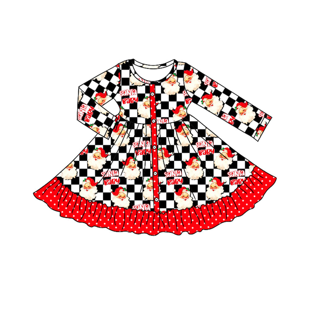 Pre-order Baby Girl Christmas Santa Checkered Ruffle Dress