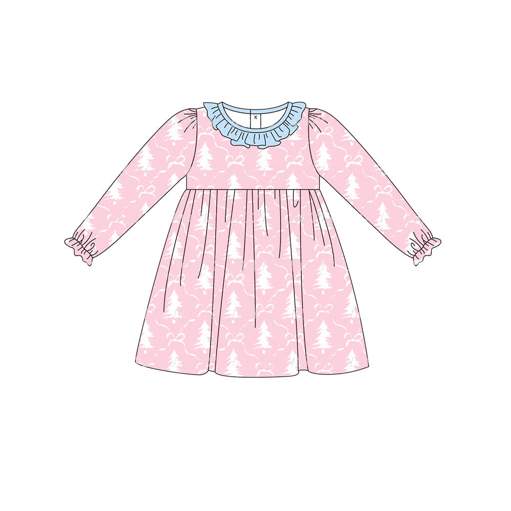 Pre-order Baby Girl Long Sleeves Christmas Tree Pink Dress