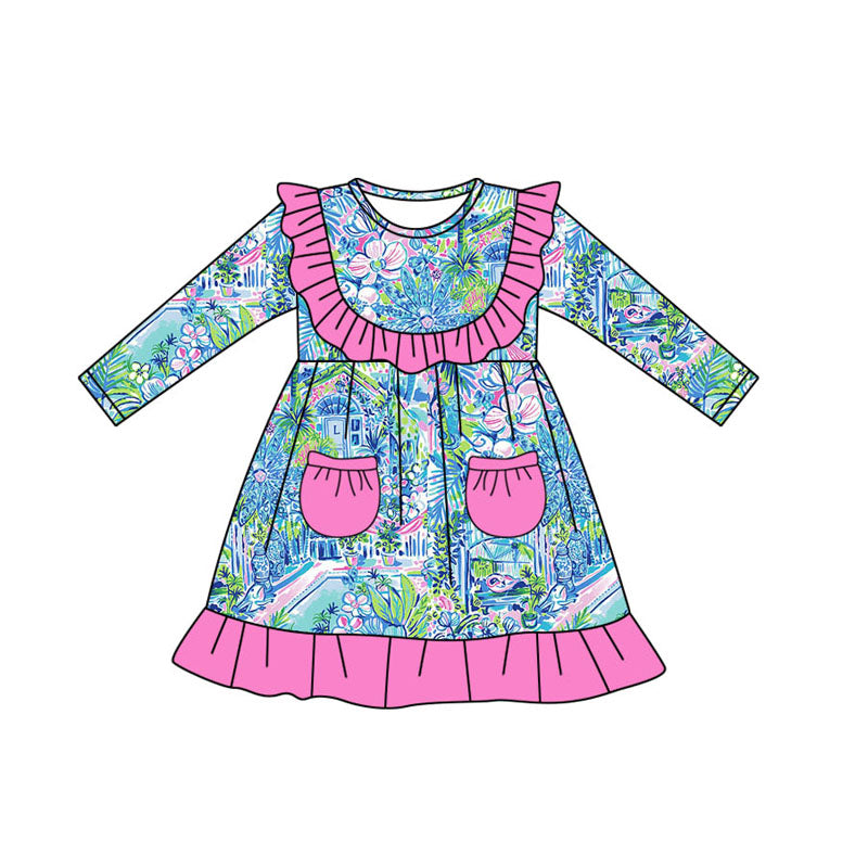 Pre-order Baby Girl Long Sleeves Flower House Pocket Dress