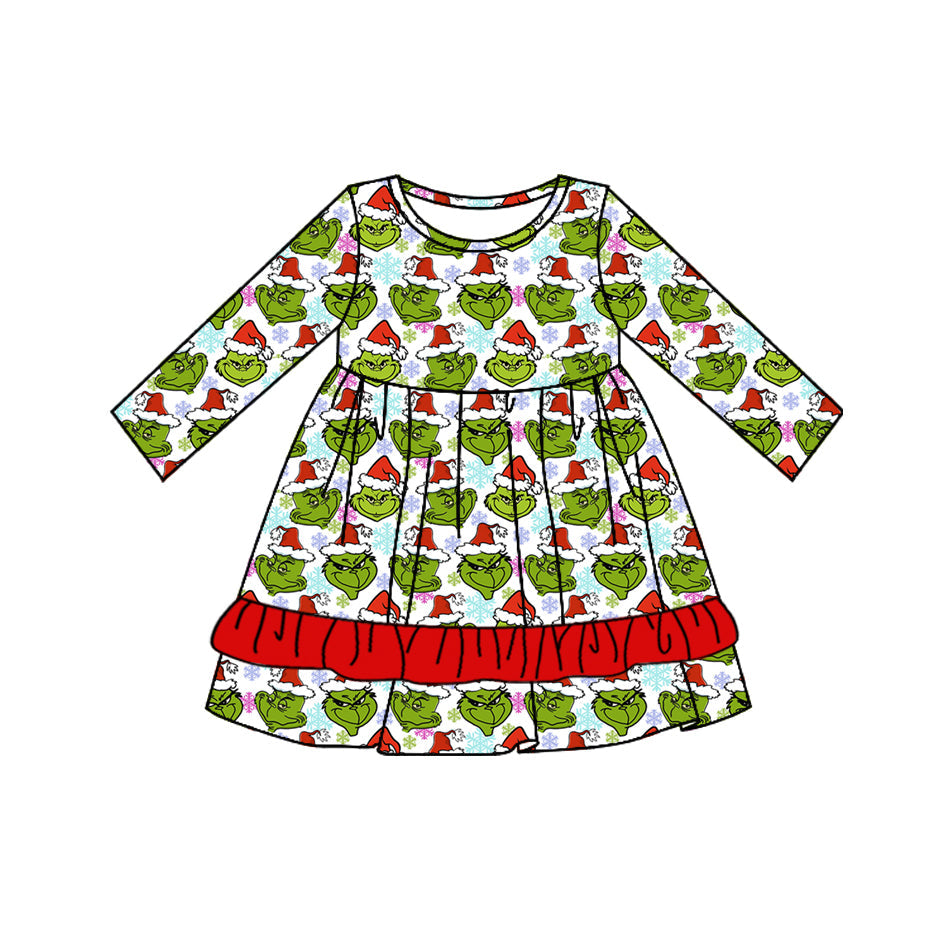 Pre-order Baby Girl Christmas Green Face Snowflakes Dress