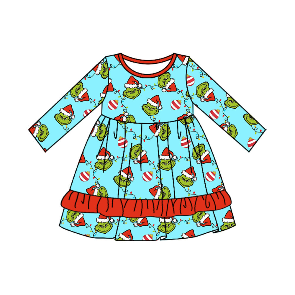 Pre-order Baby Girl Long Sleeves Christmas Green Face Dress