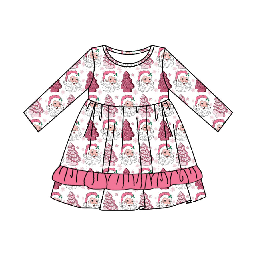 Pre-order Baby Girl Christmas Pink Santa Trees Dress