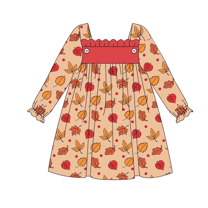 Pre-order Baby Girl Thanksgiving Leaves Long Sleeves Dress
