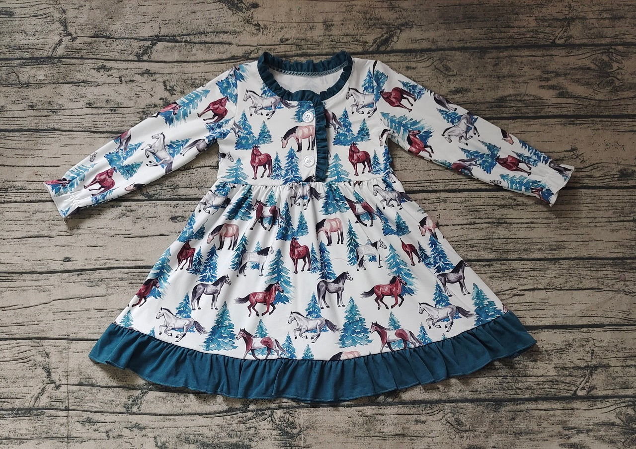 Baby Girl Long Sleeves Christmas Western Horse Dress