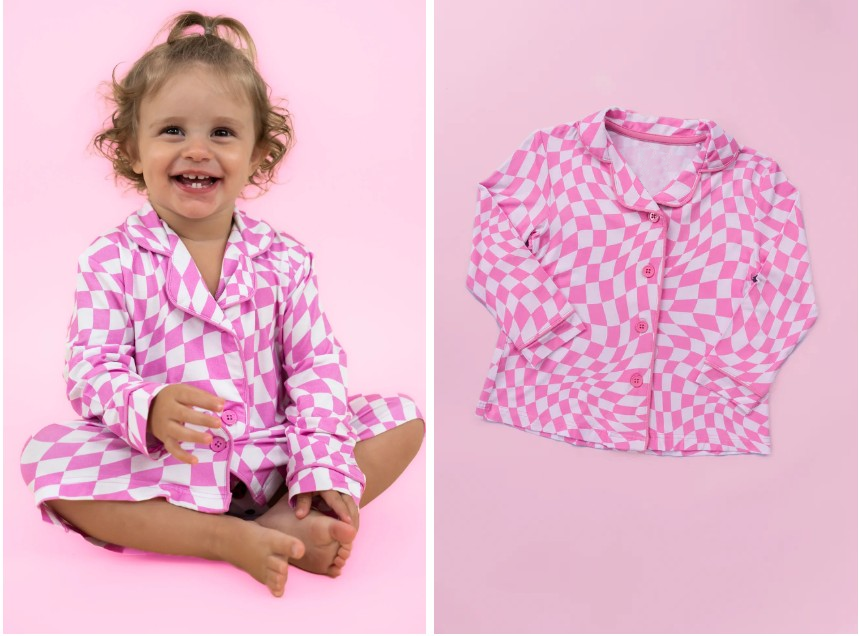 Pre-order Baby Girl Pink Checkered Sleepwear Gown Dress Pajamas