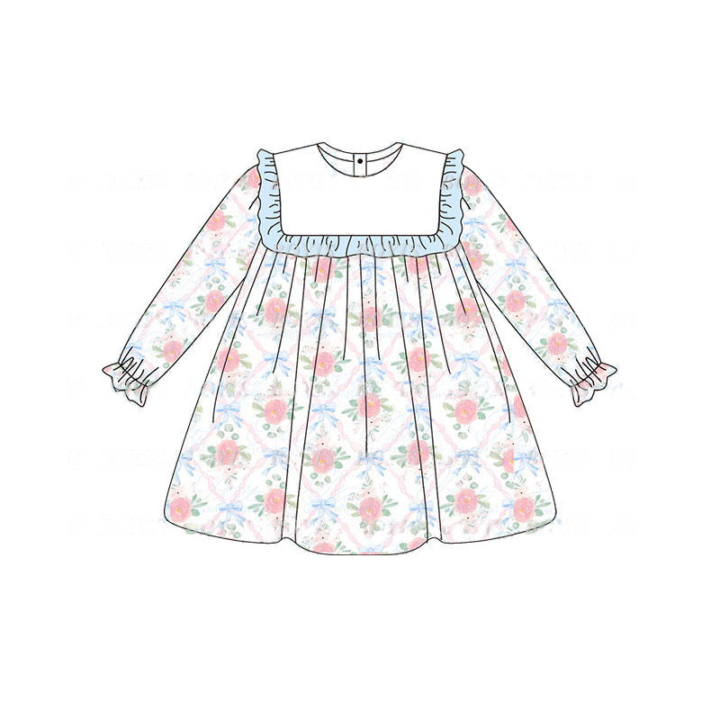 Pre-order Baby Girl Long Sleeves Bows Flower Dress