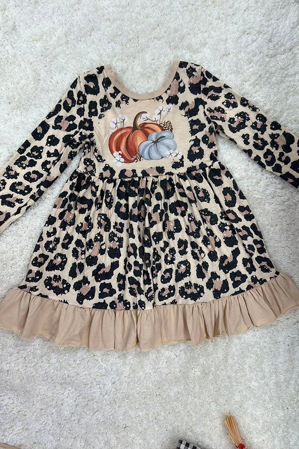 Pre-order Baby Girl Fall Leopard Pumpkins Dress