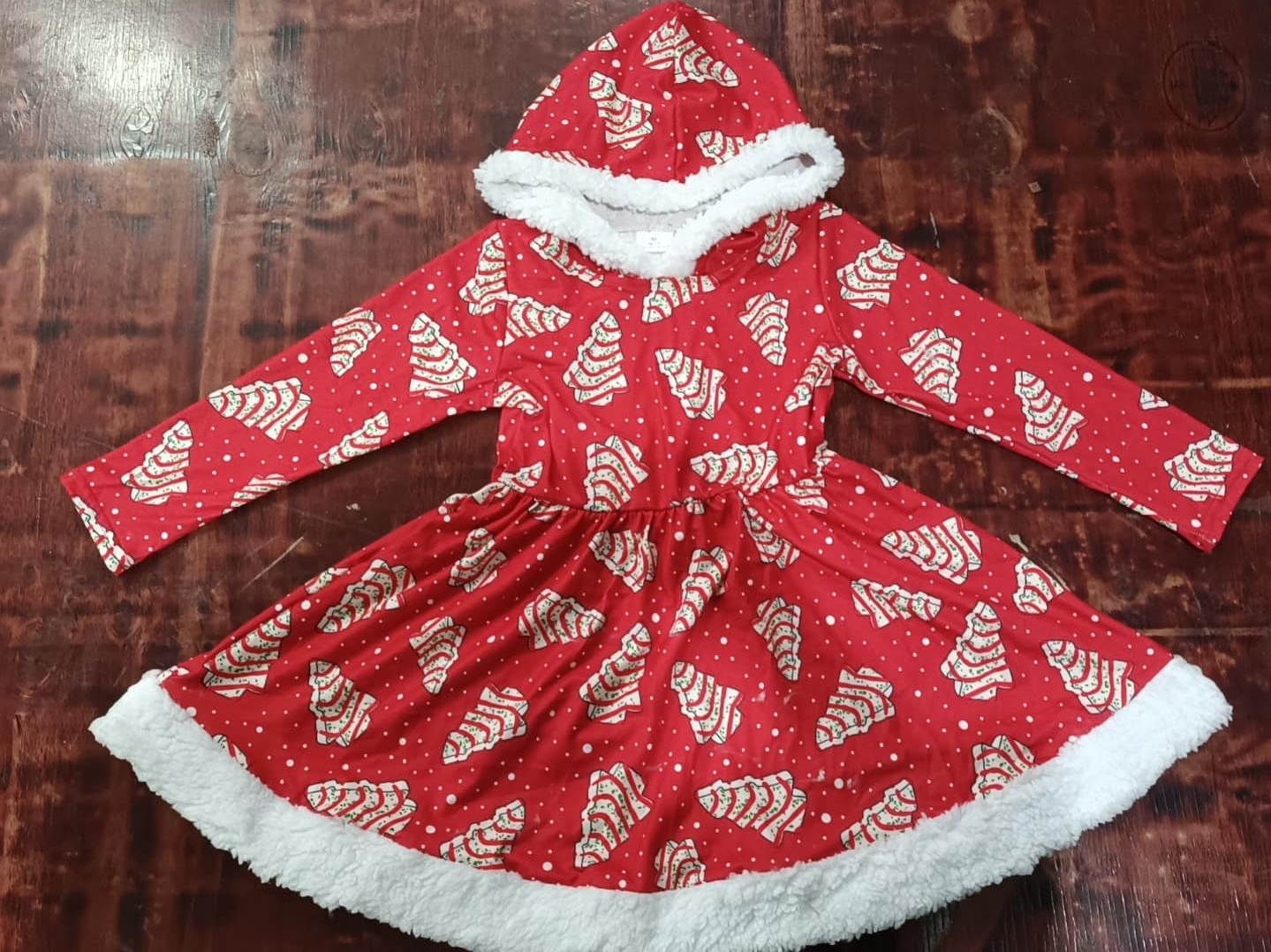 Pre-order Baby Girl Christmas Tree Cake Hooded Dress