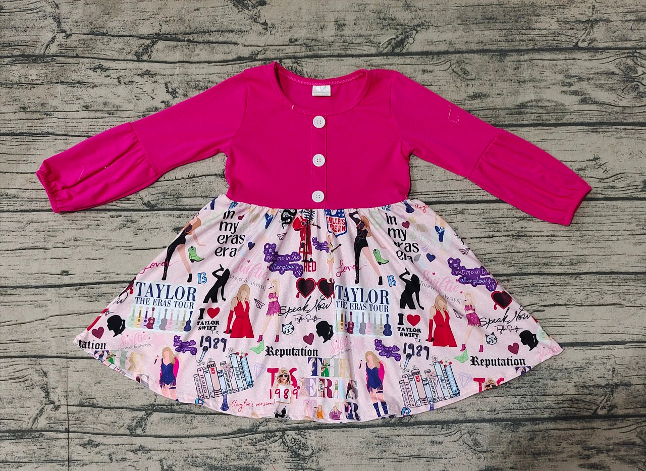 Baby Girl Long Sleeves Singer Ruffle Pink Dress