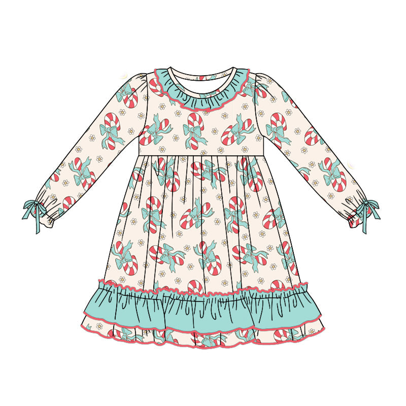 Pre-order Baby Girl Christmas Candy Cane Flower Dress