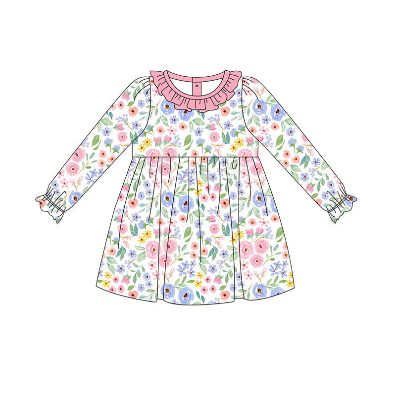 Pre-order Baby Girl Long Sleeves Flower Ruffle Dress