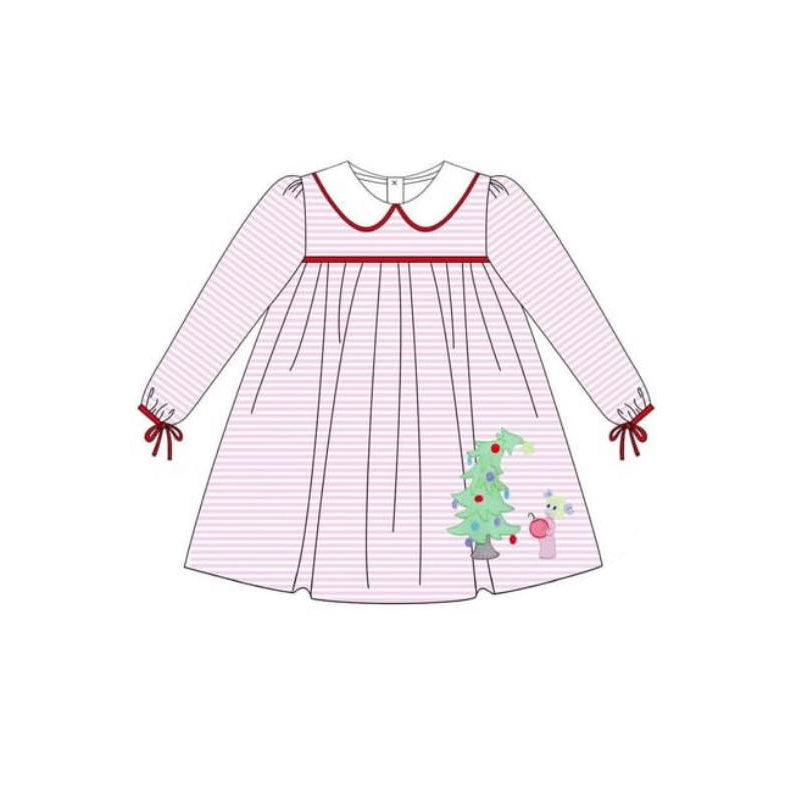 Pre-order Baby Girl Christmas Tree Dog Pink Dress