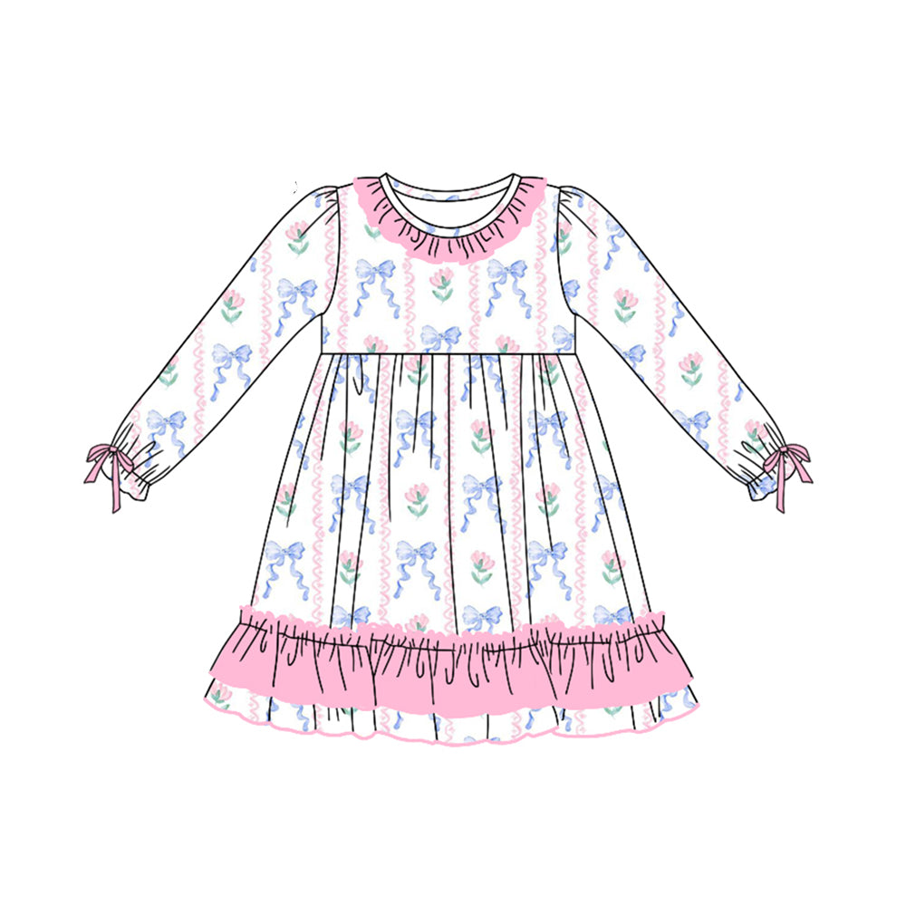 Pre-order Baby Girl Long Sleeves Bows Short Sleeves Dress