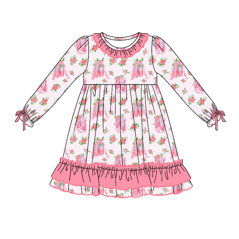 Pre-order Baby Girl Shoes Flower Ruffle Pink Dress