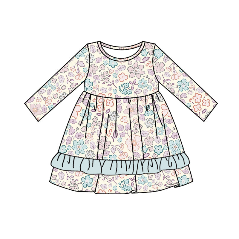 Pre-order Baby Girl Long Sleeves Flower Ruffle Dress