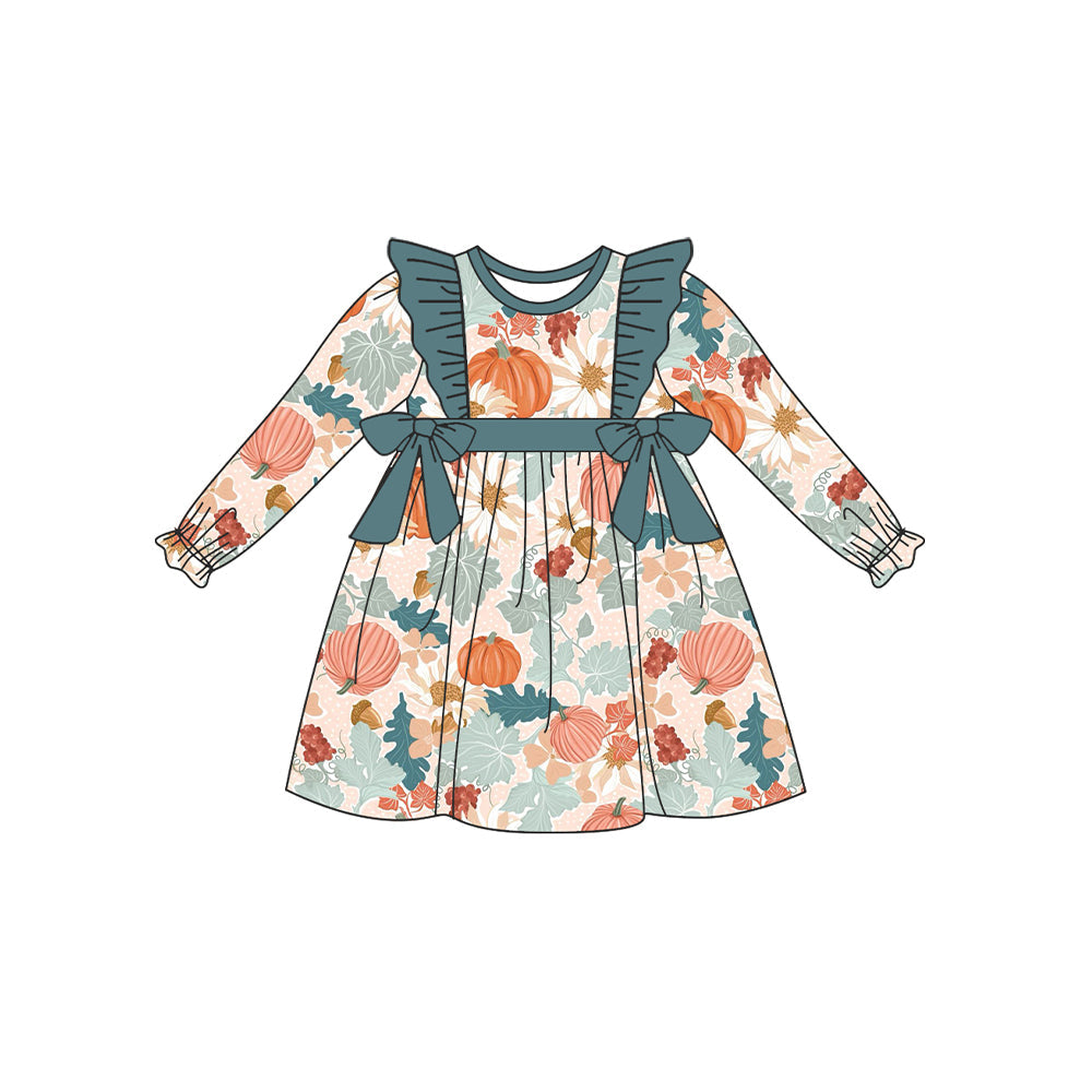 Pre-order Baby Girl Long Sleeves Pumpkin Flower Fall Dress