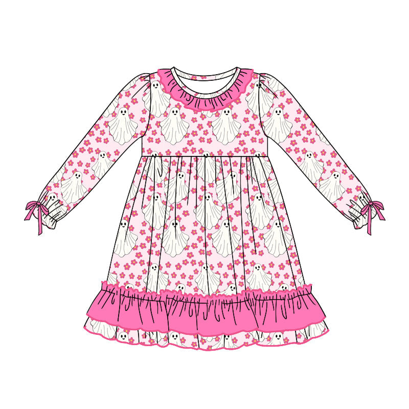 Pre-order Baby Girl Halloween Pink Flower Ghost Dress