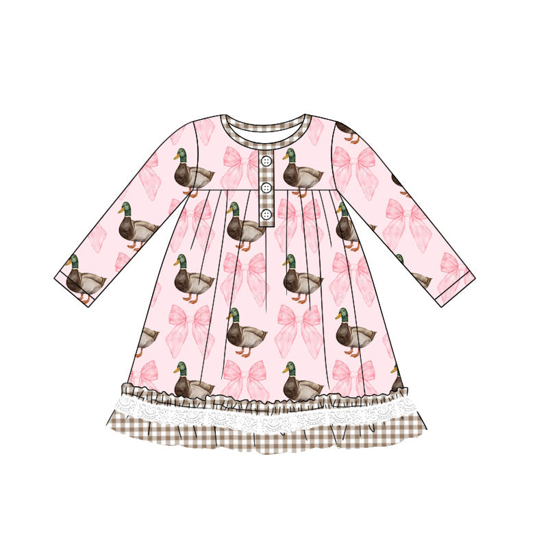 Pre-order Baby Girl Ducks Pink Bows Ruffle Dress