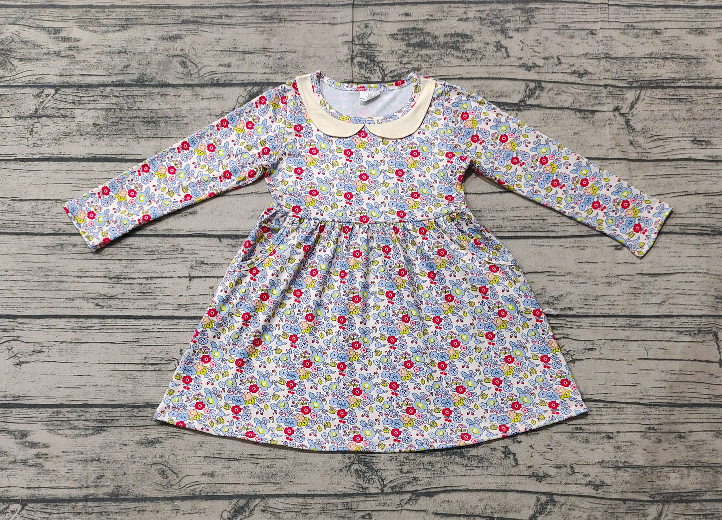 Baby Girl Long Sleeves Flower Knee Length Dress
