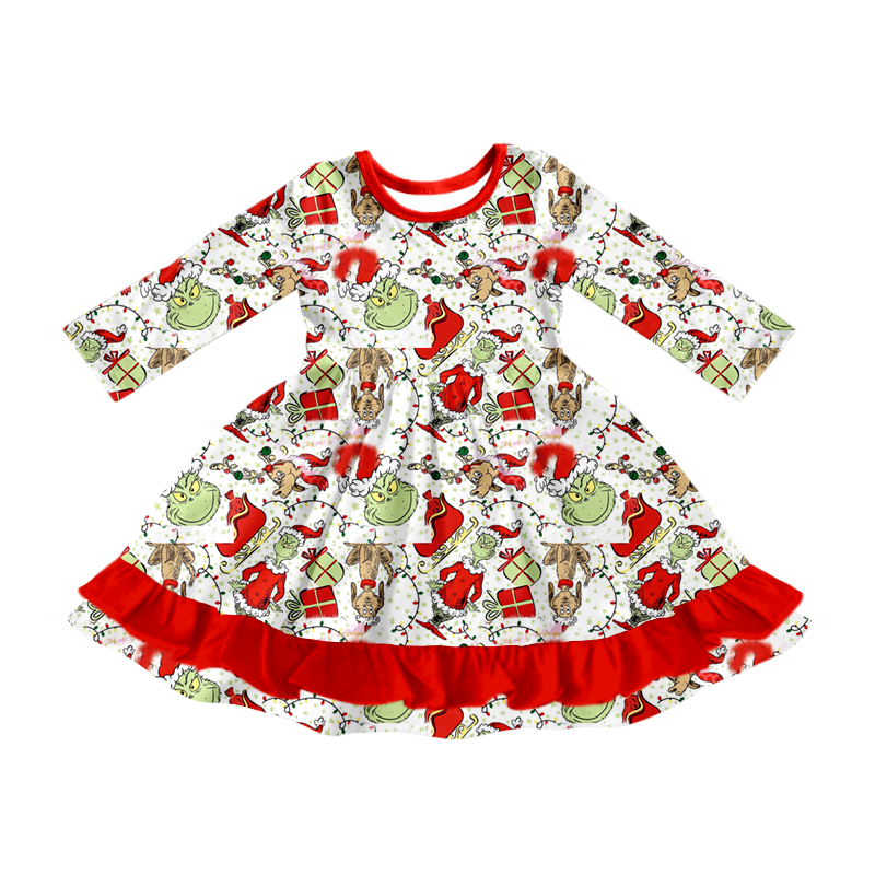 Pre-order Baby Girl Christmas Face Ruffle Dress