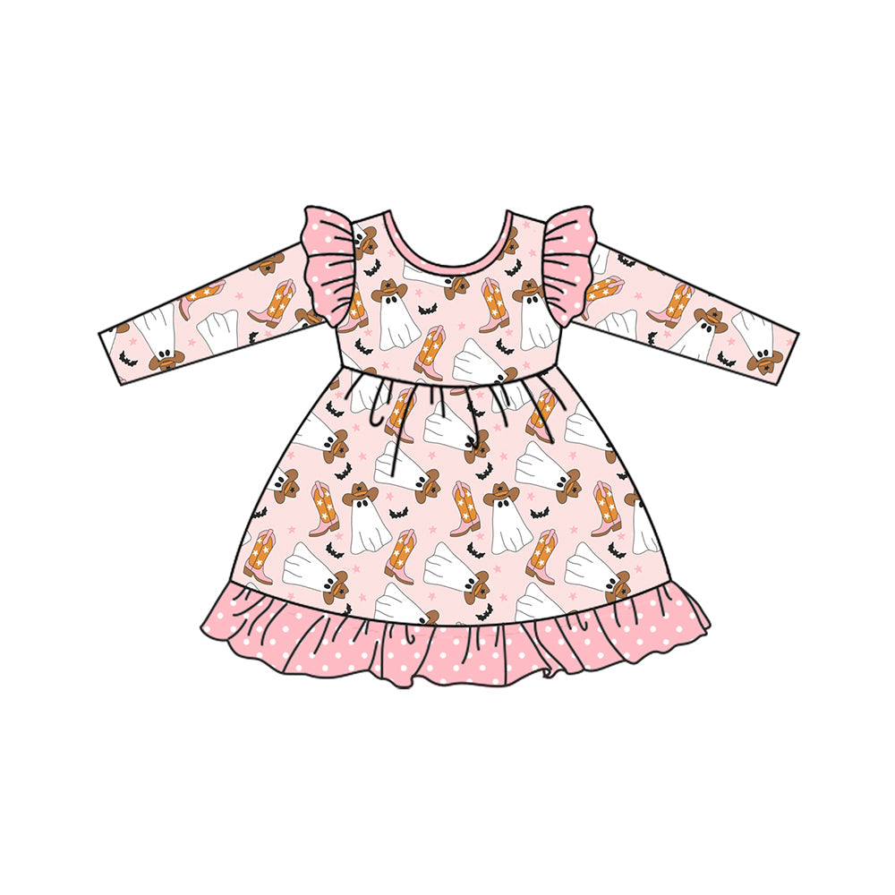 Pre-order Baby Girl Halloween Halloween Ghost Boots Pink Dress
