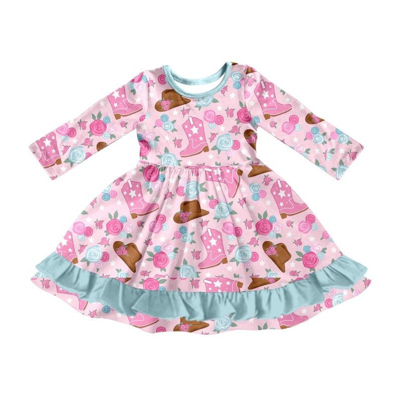 Pre-order Baby Girl Boots Hat Flower Pink Dress