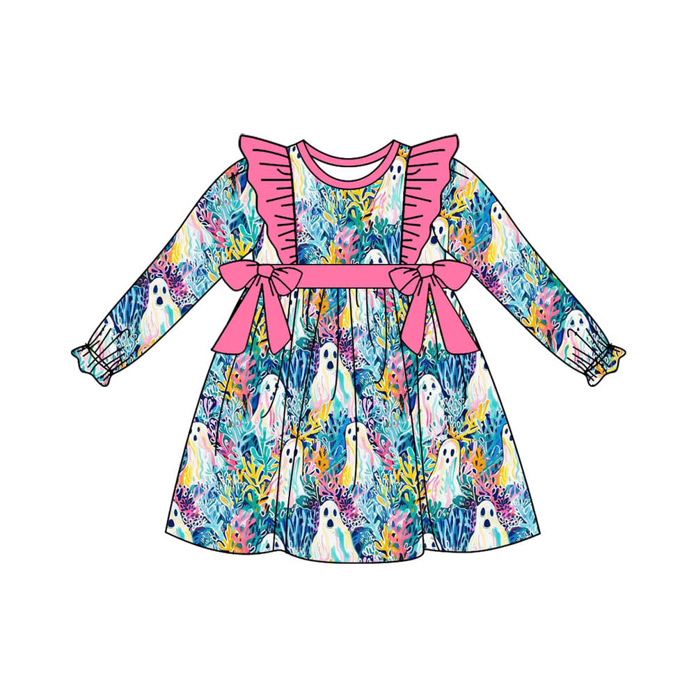 Pre-order Baby Girl Halloween Ghost Bows Ruffle Dress