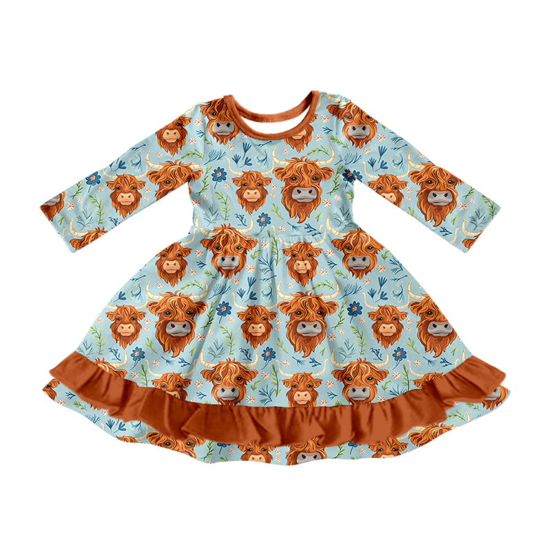 Pre -order Baby Girl Western Highland Cows Ruffle Dress