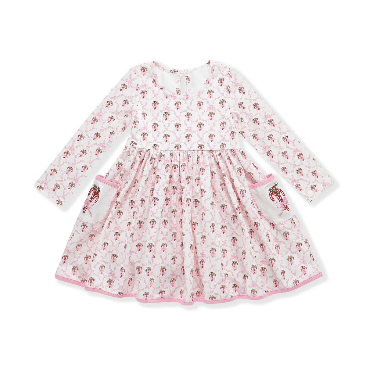 Pre-order Baby Girl Christmas Candy Cane Flower Pocket Dress