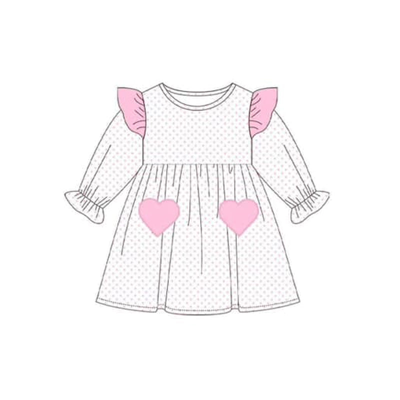 Pre -order Baby Girl Christmas Dots Pink Hearts Ruffle Dress