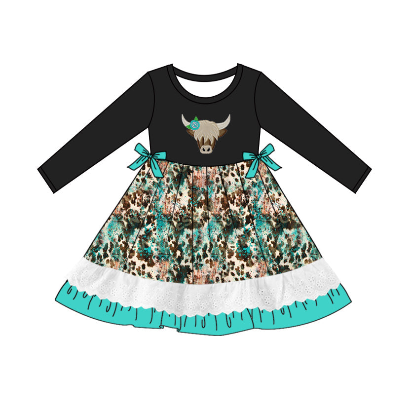 Pre-order Baby Girl Highland Cow Ruffle Western Dress