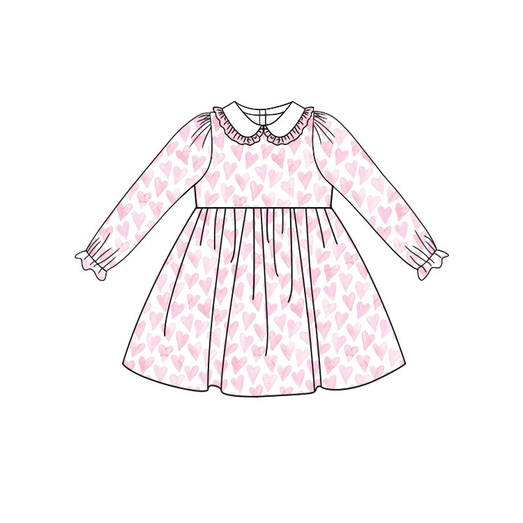 Pre-order Baby Girl Long Sleeves Valentines Pink Hearts Dress