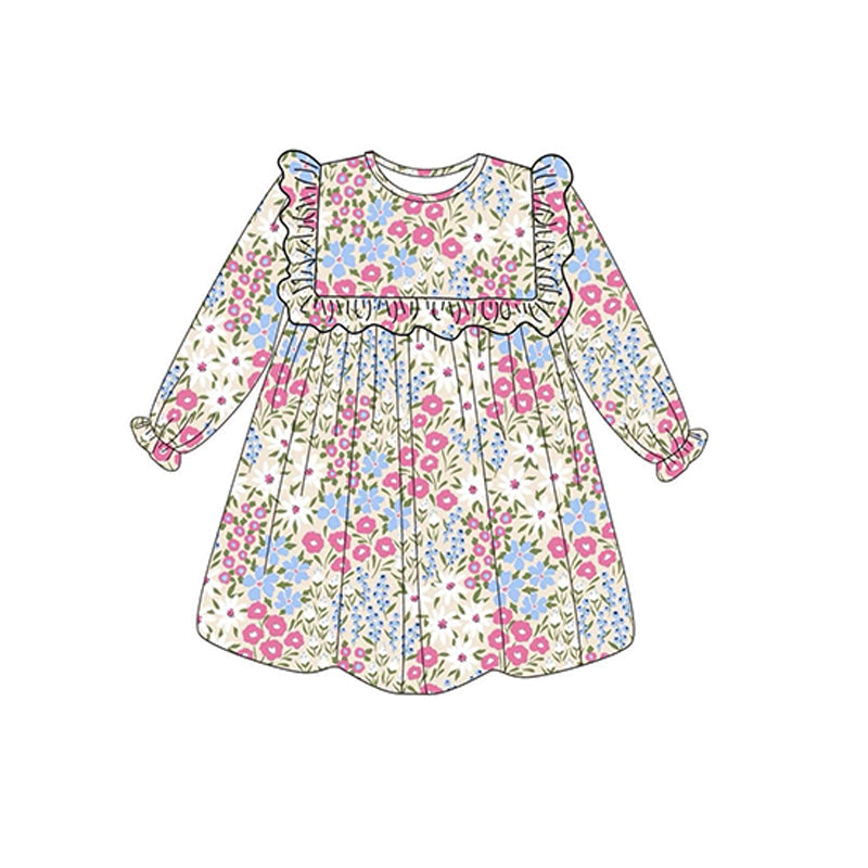 Pre-order Baby Girl Long Sleeves Flower Ruffle Dress
