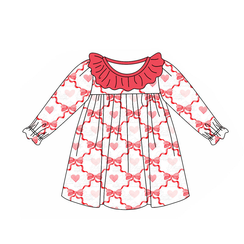 Pre-order Baby Girl Valentines Hearts Bows Knee Length Dress