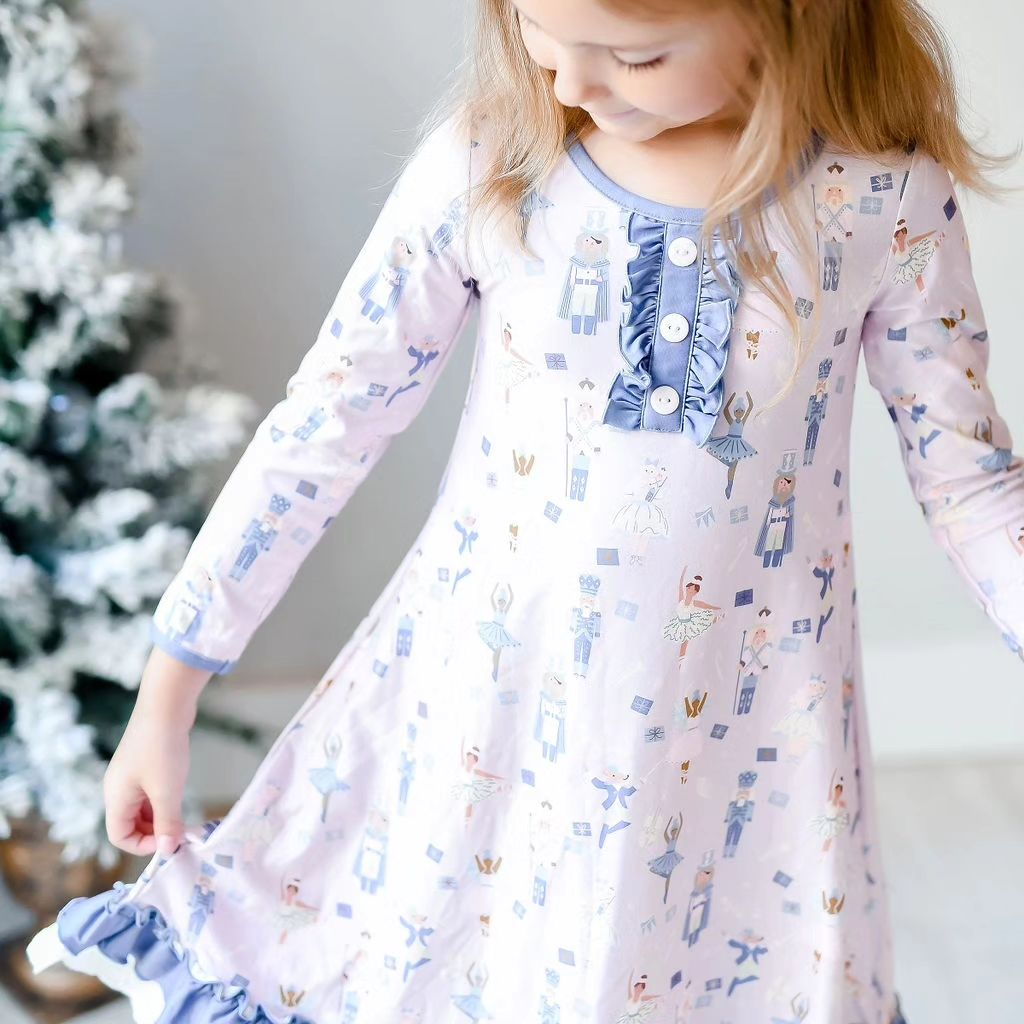 Pre-order Baby Girl Christmas Soldier Blue Ruffle Dress