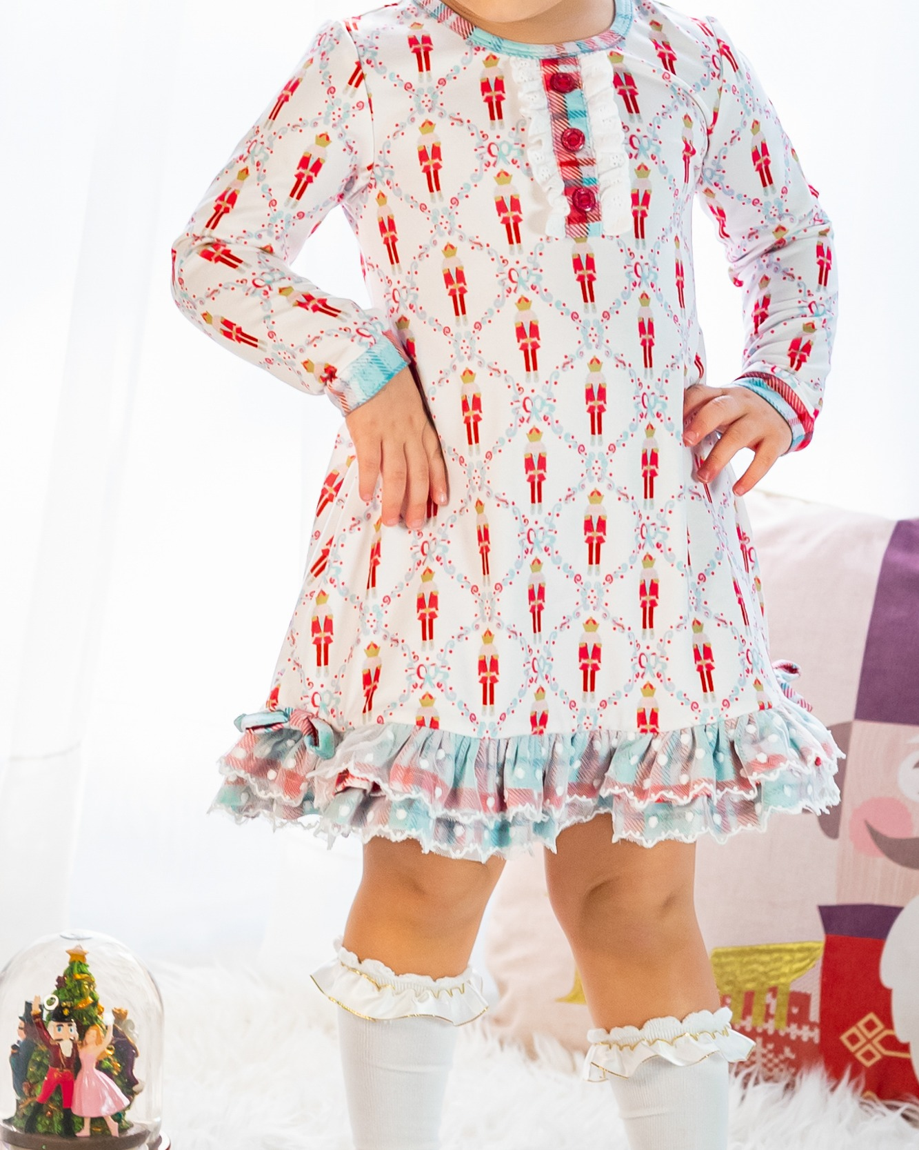 Pre-order Baby Girl Long Sleeves Christmas Soldier Ruffle Dress