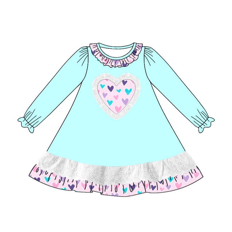 Pre-order Baby Girl Long Sleeves Hearts Valentines Knee Length Dress
