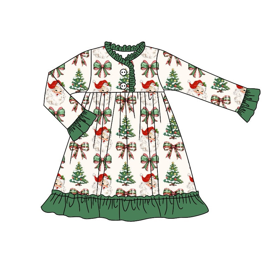 Pre-order Baby Girl Christmas Santa Bows Green Ruffle Gowns Dress