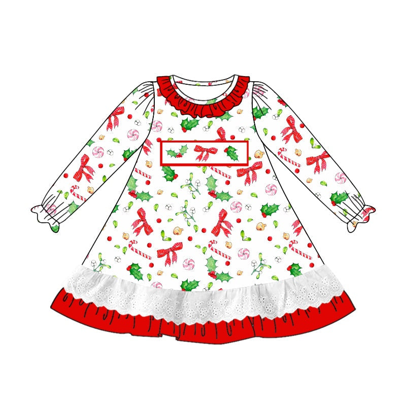 Pre-order Baby Girl Christmas Bows Knee Length Dress