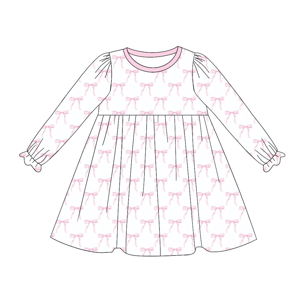 Pre-order Baby Girl Kids Pink Bows Knee Length Dress