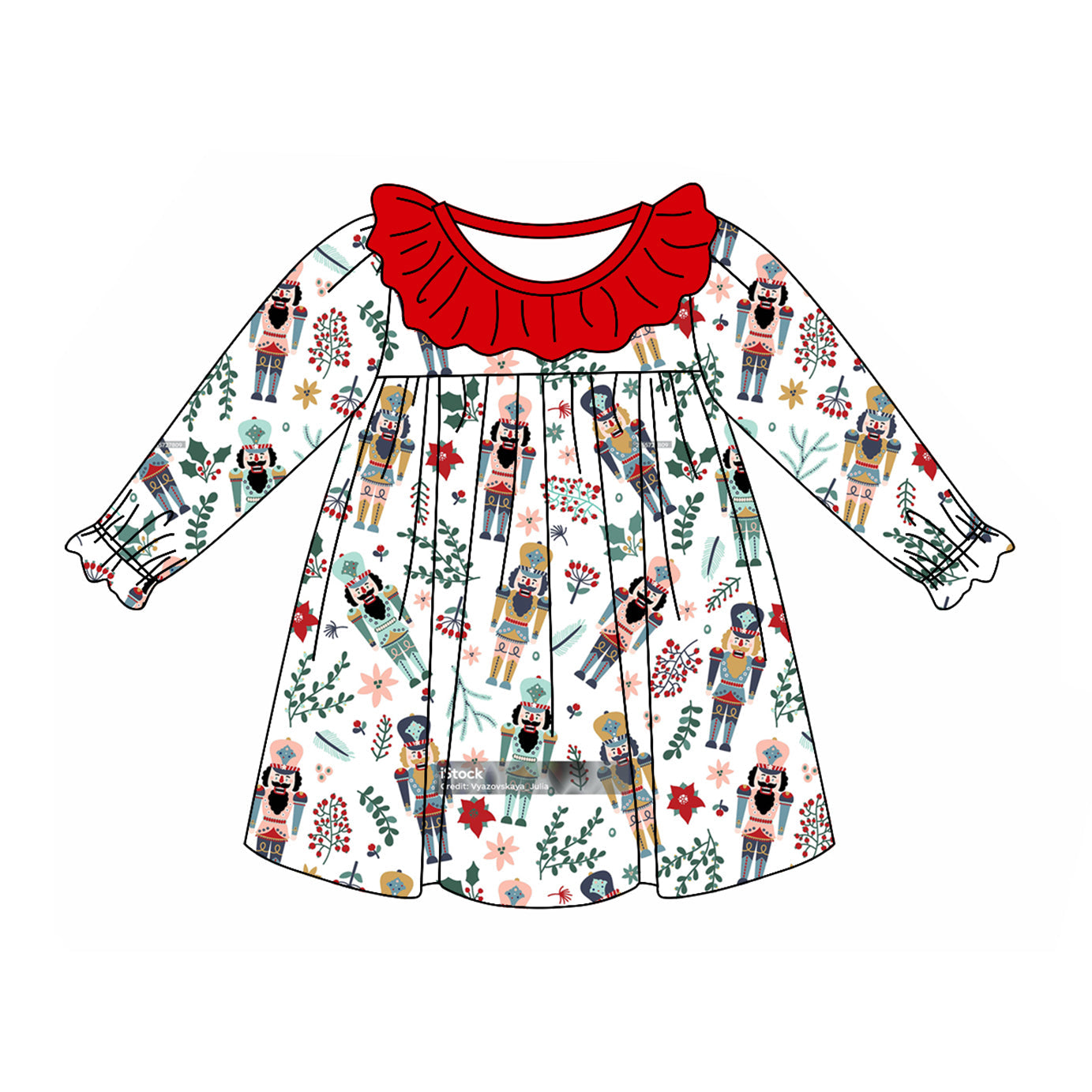 Pre-order Baby Girl Long Sleeves Soldier Flower Christmas Dress