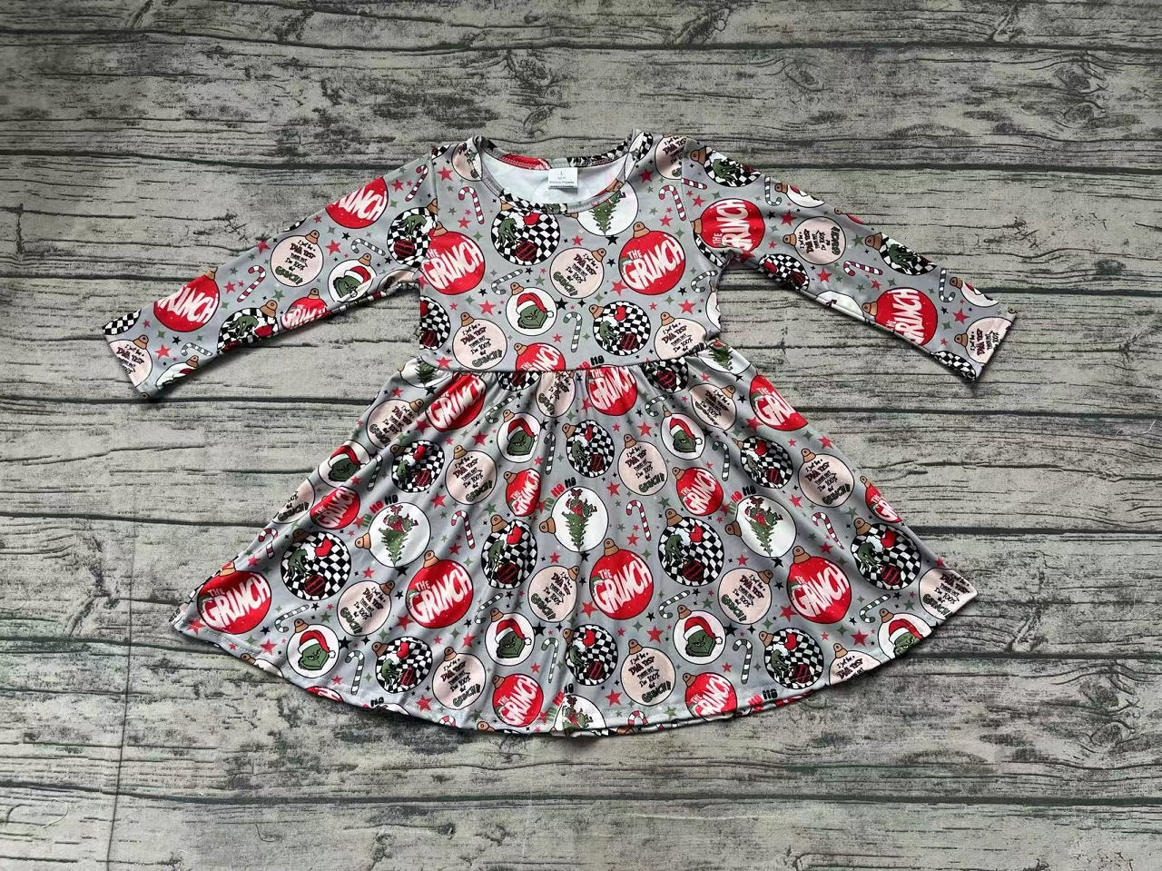 Baby Girl Long Sleeves Christmas Disco Frog Knee Length Dress