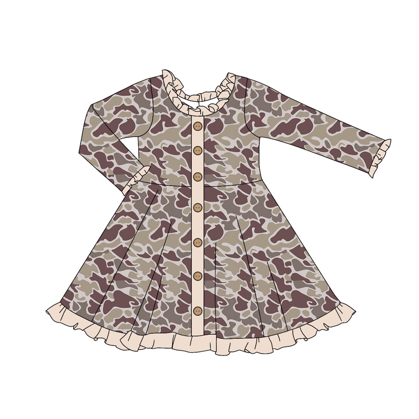 Pre-order Baby Girl Camo Buttons Knee Length Dress