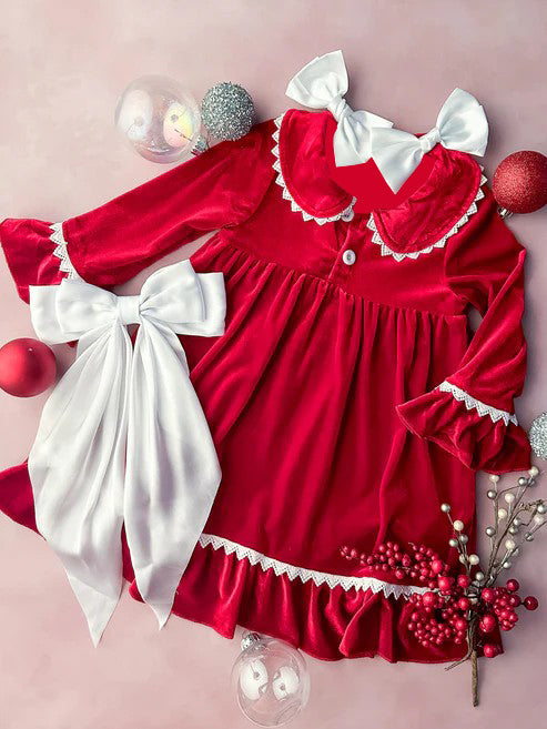 Pre-order Baby Girl Christmas Velvet Knee Length Gowns Dress