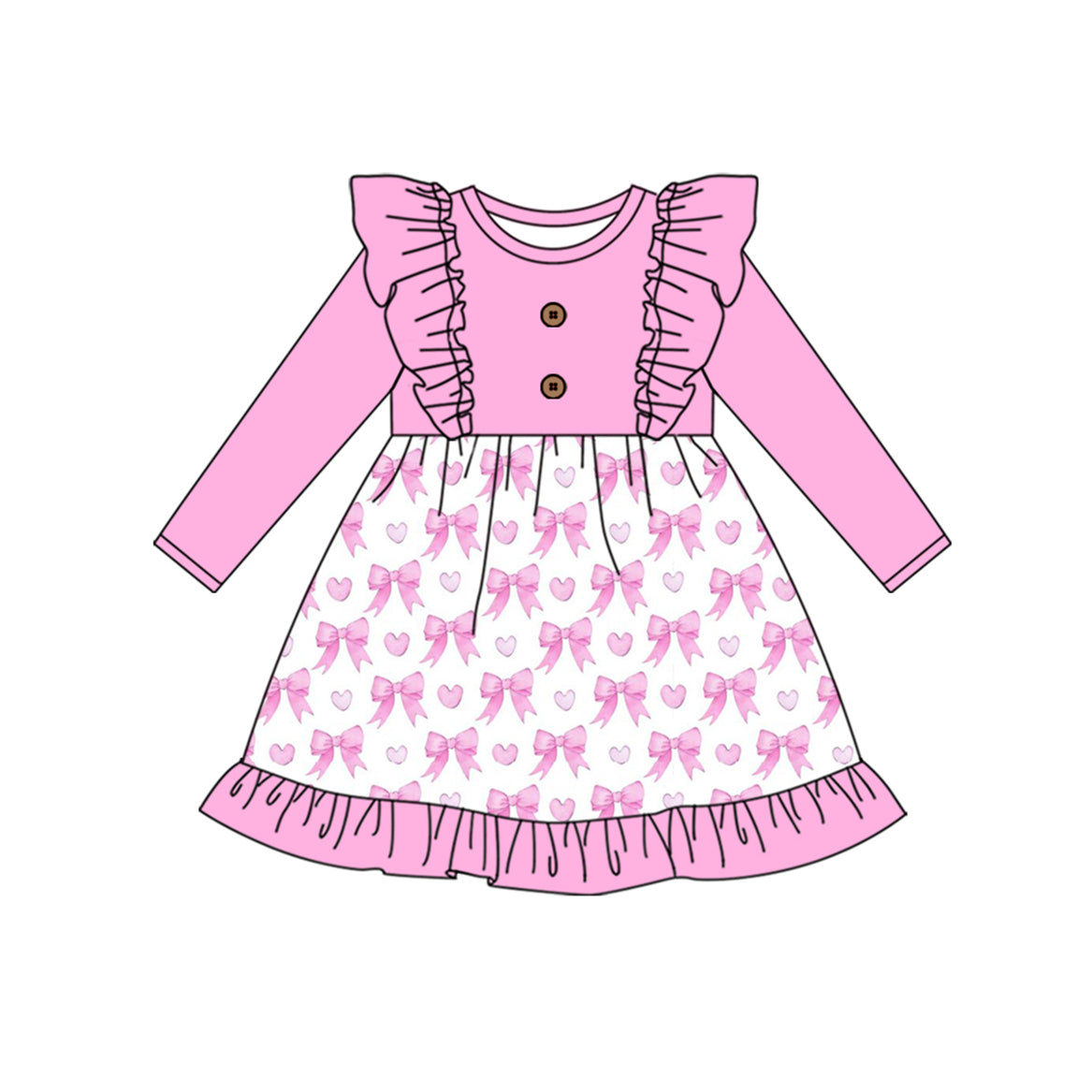 Pre-order Baby Girl Toddler Kids Pink Bows Ruffle Knee Length Dress